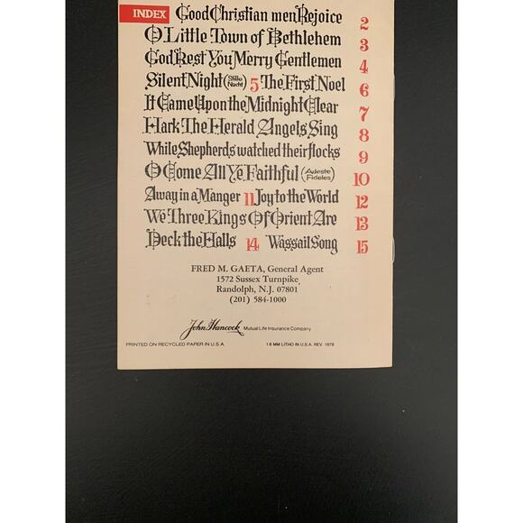 Vintage 1978 Christmas Carols Pamphlet Insurance Advertisement John Hancock - Picture 6 of 7
